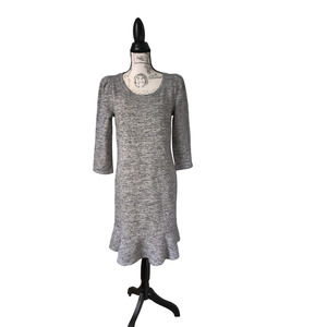 Talbots Terry Shift Dress Gray Casual Knit Ruffle Flounce Hem 3/4 Sleeve Size M